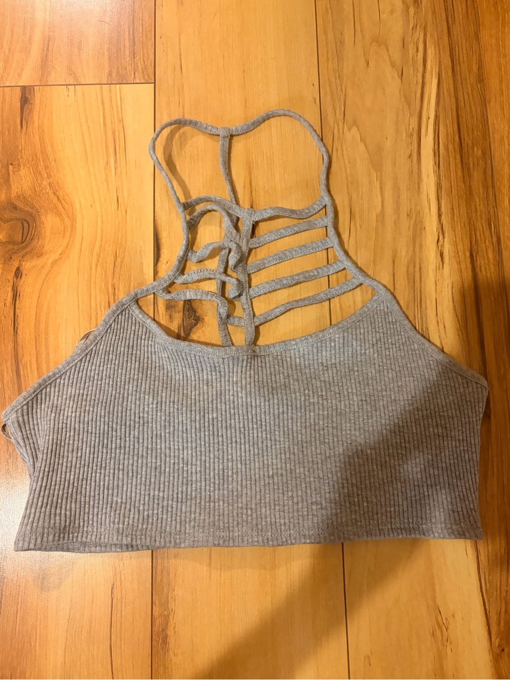 Ribbed Strappy Back Crop Top - Light Gray